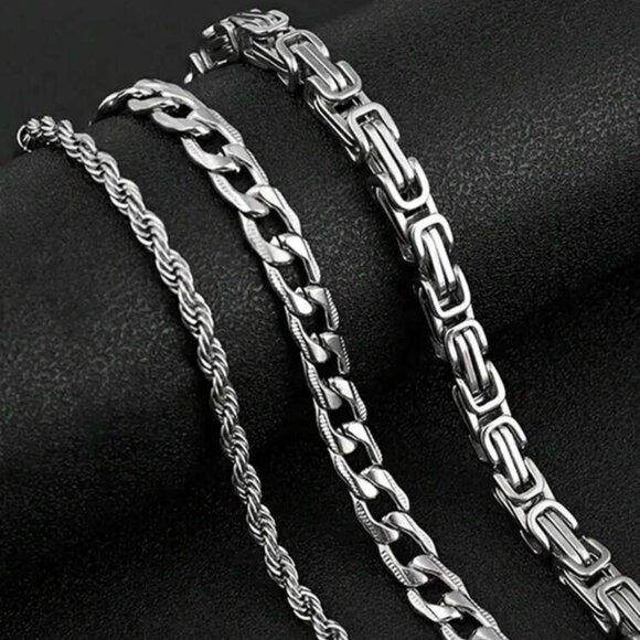 3pcs/Set Men Minimalist Stainless Steel Chain Bracelet - Picture 2 of 5